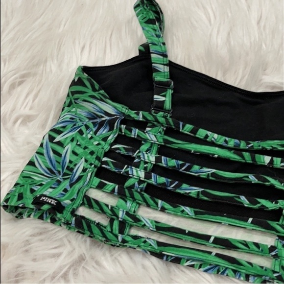 VICTORIA'S Secret Pink Studded Tropical Print Crop Corset Bra Top Sz S - Picture 5 of 10